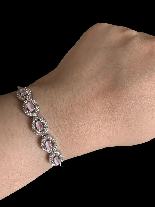 Ladies bracelets Valentine’s styles-Cz bracelet -  pink ( silver plated ) ( READY TO SHIP )