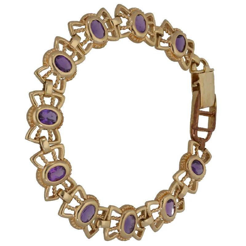 Ladies bracelets store locations-9ct Gold Amethyst Fancy Bracelet