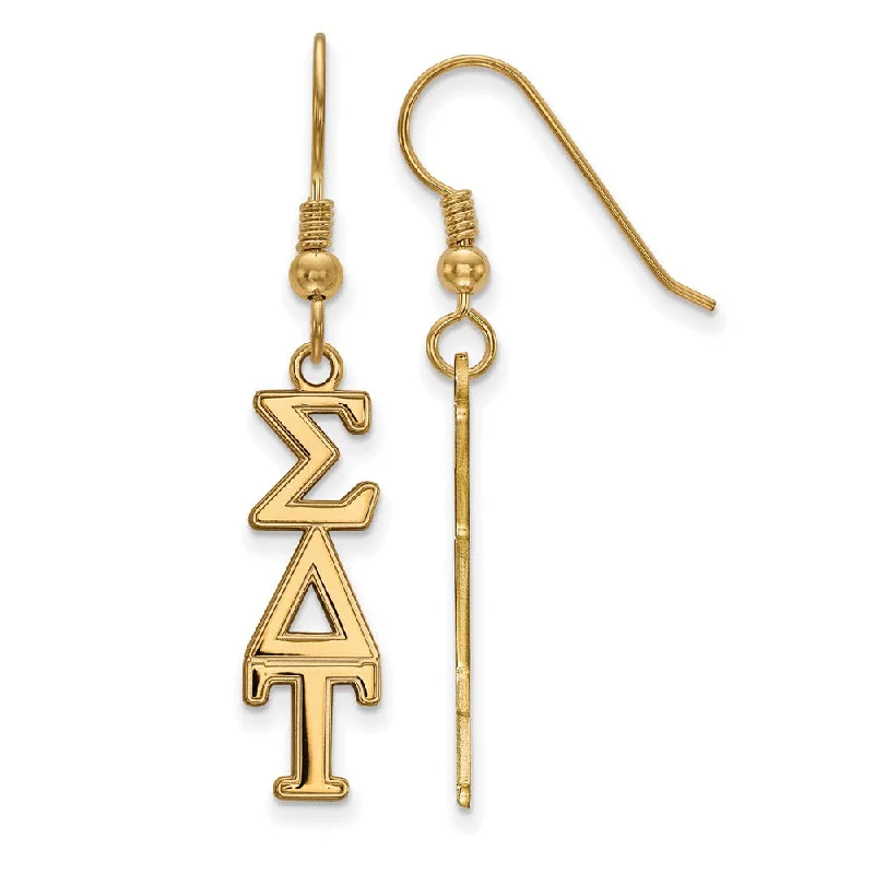 Ladies earrings Valentine’s styles-14K Plated Silver Sigma Delta Tau Dangle Medium Earrings