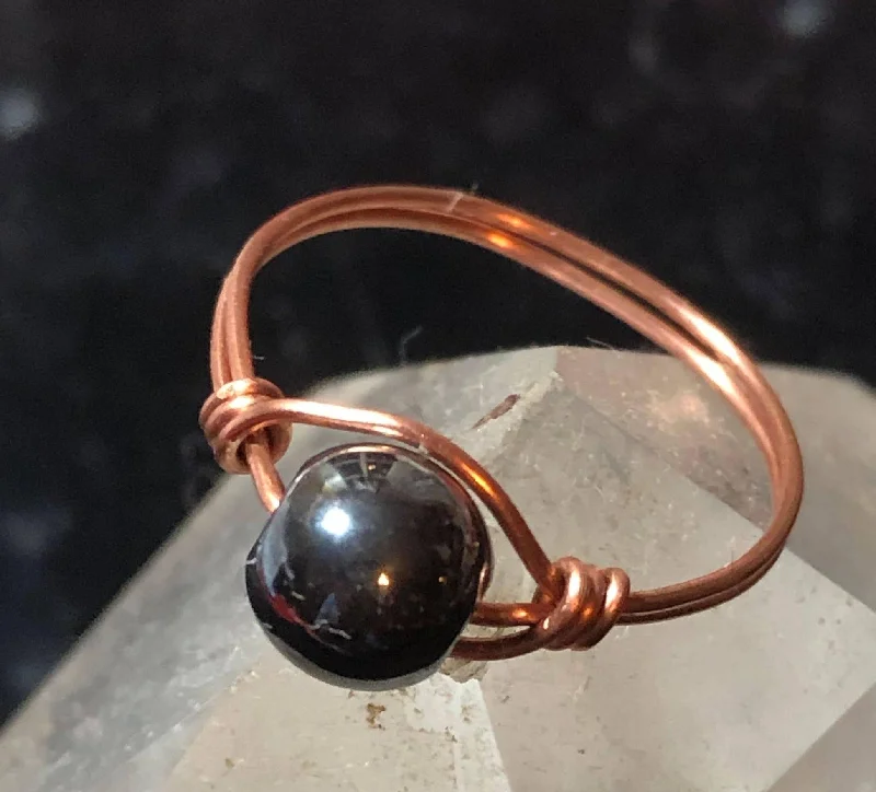 Ladies rings index finger-Shungite Copper Bead Ring