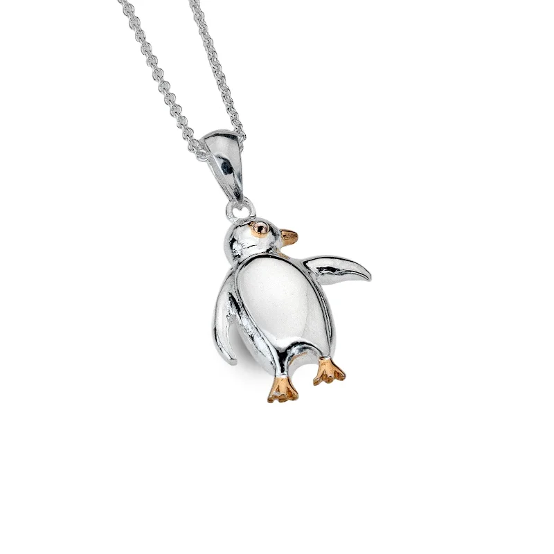 Ladies necklaces animal motifs-Sea Gems Sterling Silver Rose Gold Penguin Necklace