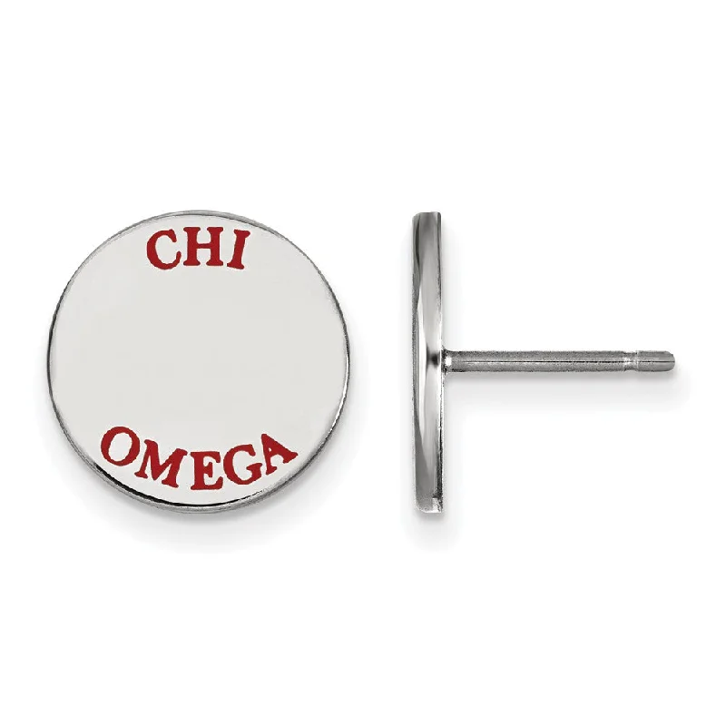 Ladies earrings trending designs-Sterling Silver Chi Omega Red Enamel Post Earrings