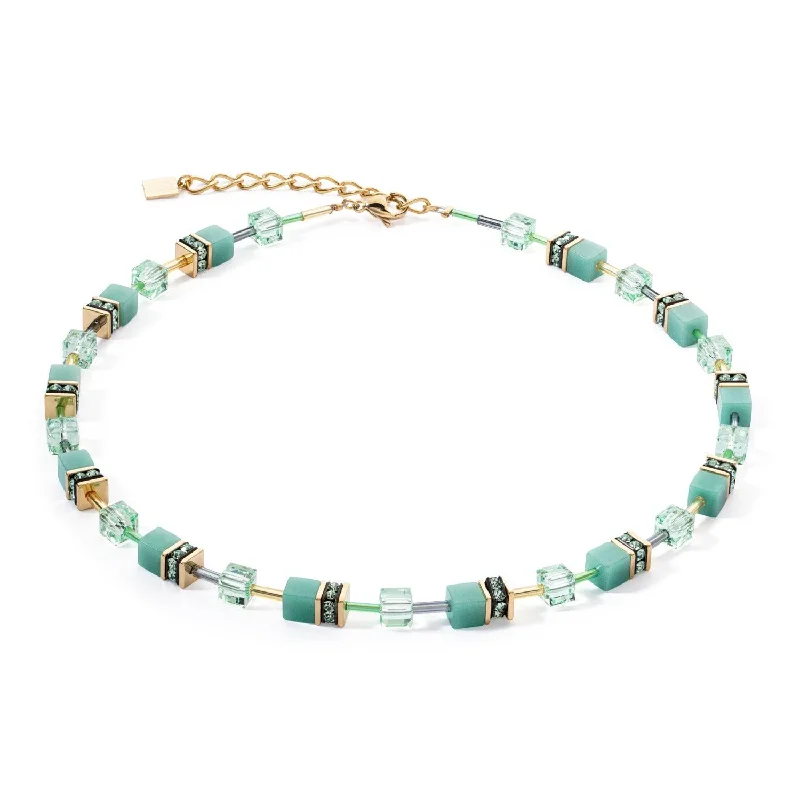 Ladies necklaces ruby stones-Coeur De Lion GeoCUBE® Iconic Mono Gold Green Necklace