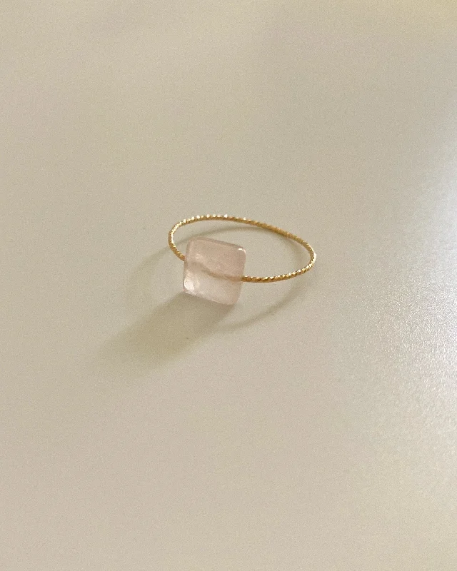 Ladies rings daily wear-Rose Quartz Square Daily Serenity Ring