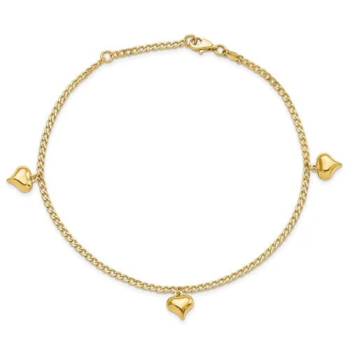 Ladies bracelets Mother’s Day-Puffy Heart Anklet Bracelet (14K)