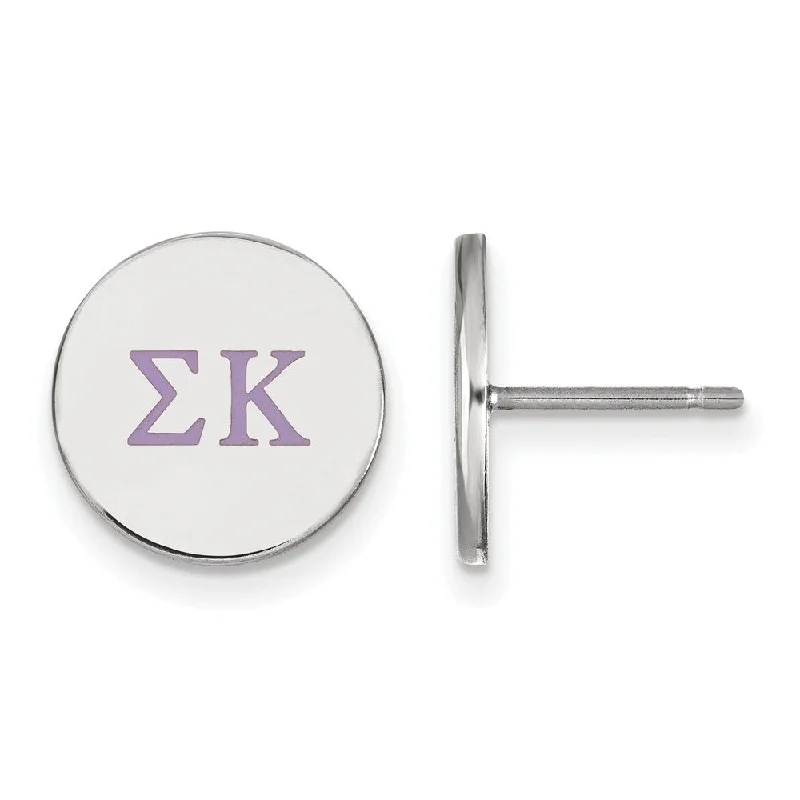 Ladies earrings timeless looks-Sterling Silver Sigma Kappa Purple Enamel Greek Letters Post Earrings