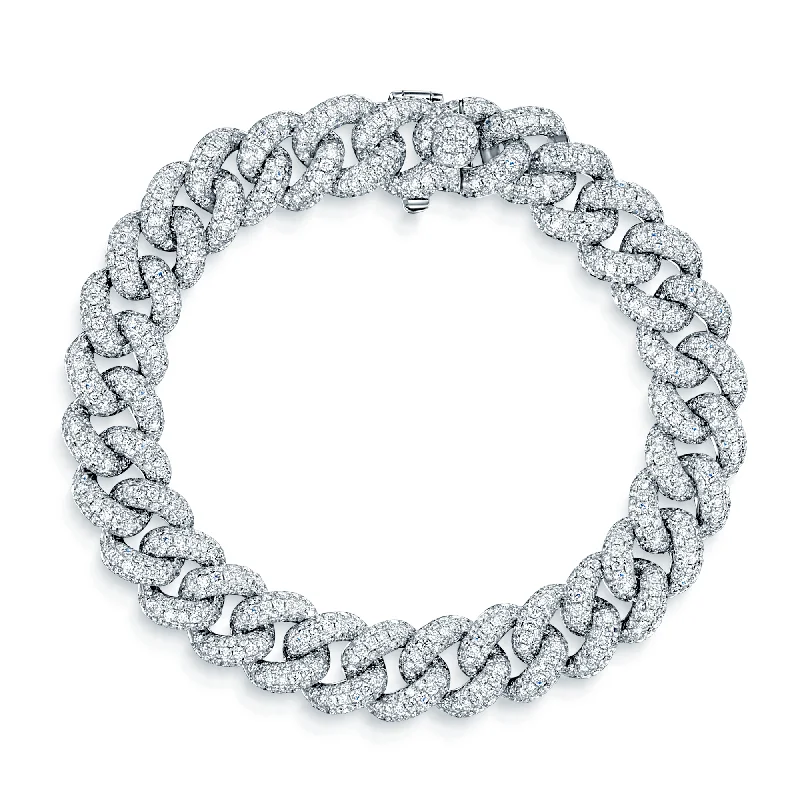 Ladies bracelets engagement gifts-18ct White Gold Full Diamond Set Curb Bracelet