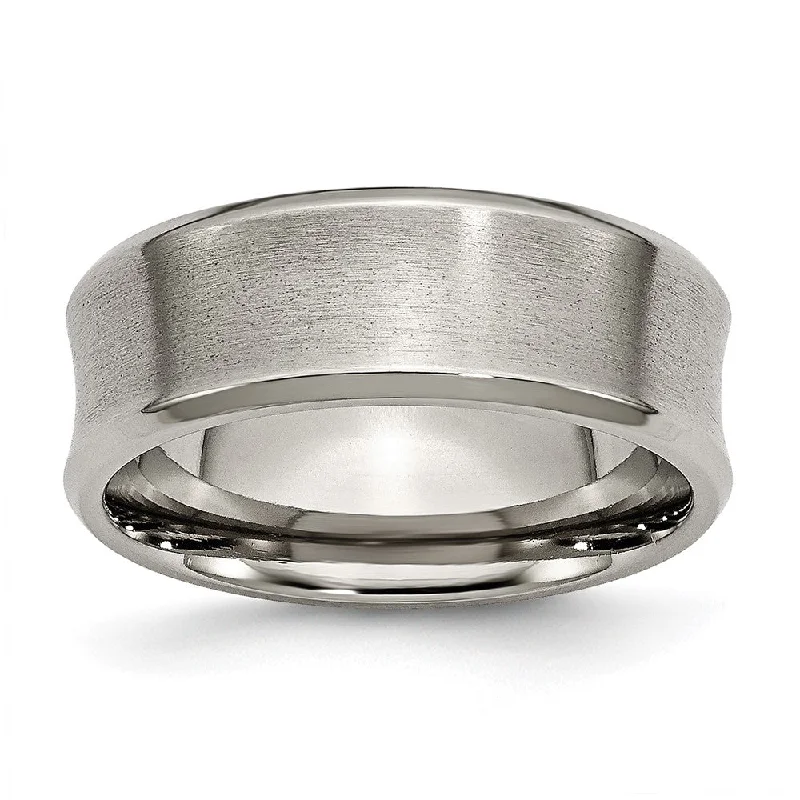 Ladies rings wedding bands-8mm Titanium Brushed Concave Polished Beveled Edge Standard Fit Band