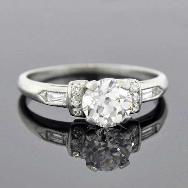 Ladies wedding rings vintage-inspired-Late Art Deco Platinum Diamond Engagement Ring 0.51ctw