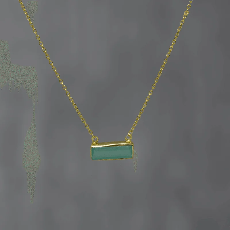 Ladies necklaces care advice-Gold Rectangular Aqua Chalcedony Necklace