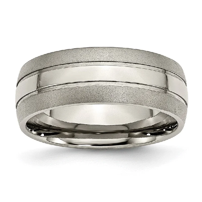 Ladies rings standout pieces-8mm Titanium Polished & Satin Grooved Standard Fit Band