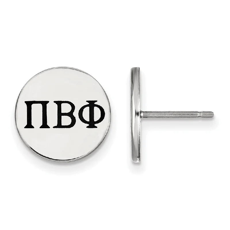 Ladies earrings party glamour-Sterling Silver Pi Beta Phi Black Enamel Greek Letters Post Earrings