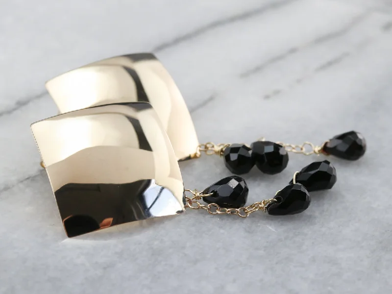 Ladies earrings proposal surprises-Yellow Gold and Black Onyx Beaded Earrings