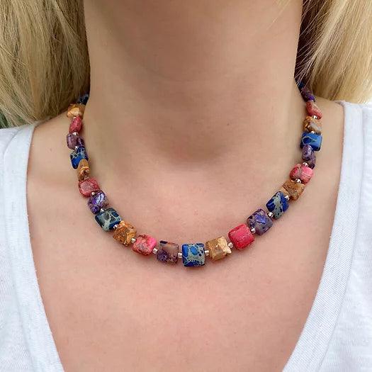 Ladies necklaces group styles-Carrie Elspeth Multicoloured Jasper Pillows Full Necklace