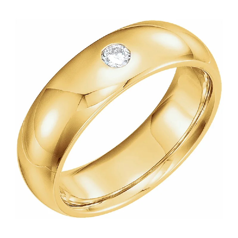 Ladies rings casual vibes-6mm 14k Yellow Gold 1/10 CT Diamond Half Round Comfort Fit Band