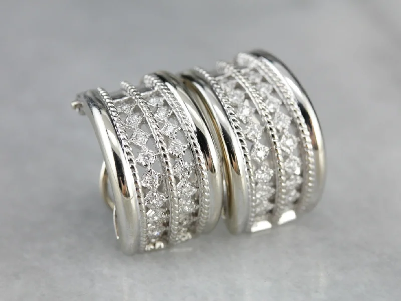 Ladies earrings price range-Diamond Half Hoop Earrings in White Gold