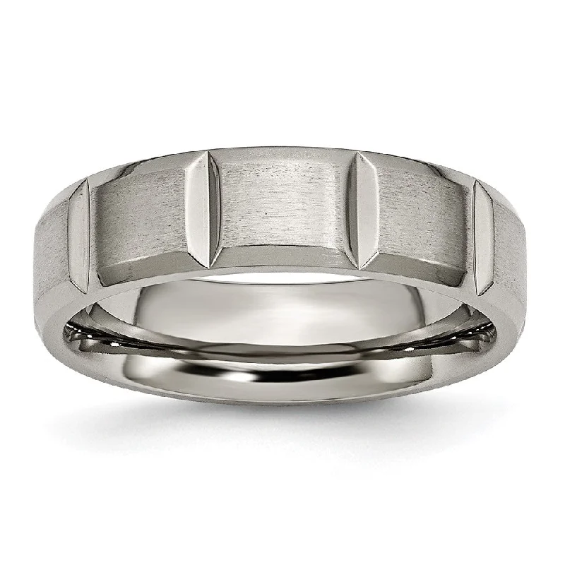 Ladies rings 2025 trends-6mm Titanium Grooved & Beveled Edge Standard Fit Band