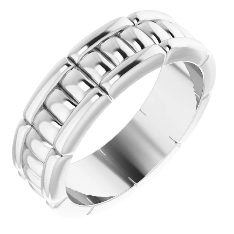 Ladies rings custom designs-6mm Platinum Grooved Pattern Standard Fit Band