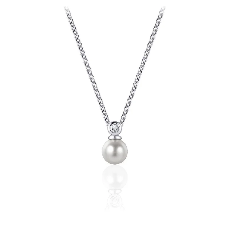 Ladies necklaces discount deals-Pearl CZ Pendant Necklace