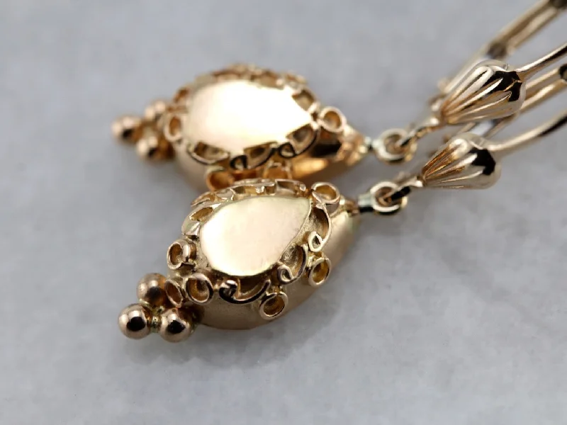 Ladies earrings European flair-Vintage Etruscan Revival Decorative Drop Earrings