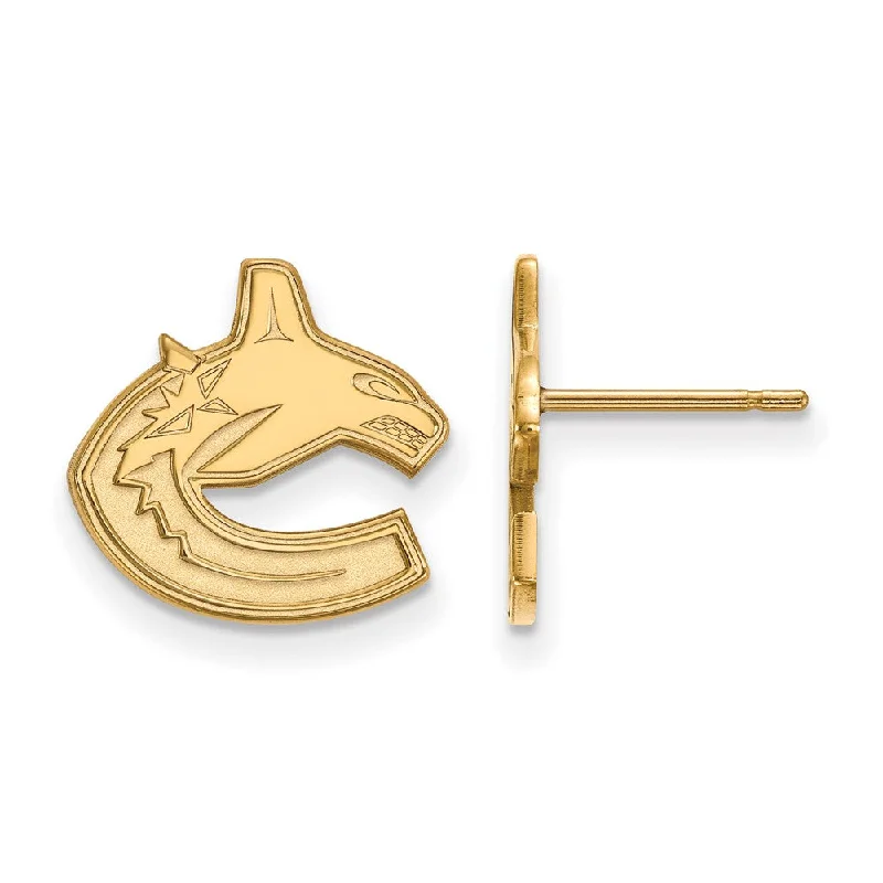 Ladies earrings geometric styles-SS 14k Yellow Gold Plated NHL Vancouver Canucks Small Post Earrings