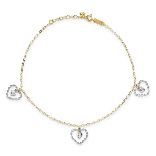 Ladies bracelets engraved details-Two Tone Heart Bracelet (14K)