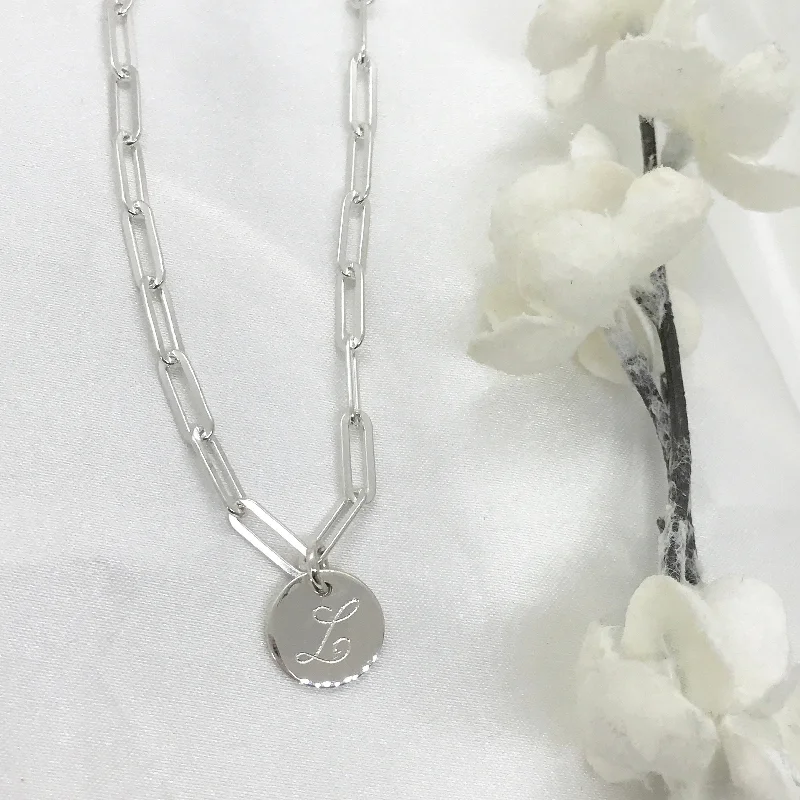 Ladies necklaces birthday gifts-The Laura Engravable Disc - 925 Sterling Silver Paper clip necklace