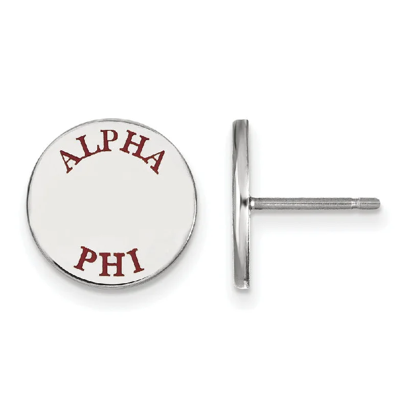 Ladies earrings bridal essentials-Sterling Silver Alpha Phi Red Enamel Post Earrings