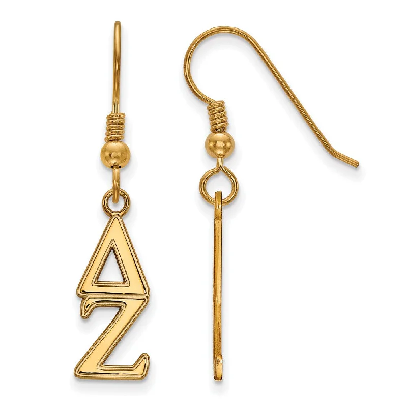 Ladies earrings cute accents-14K Plated Silver Delta Zeta Dangle Small Earrings