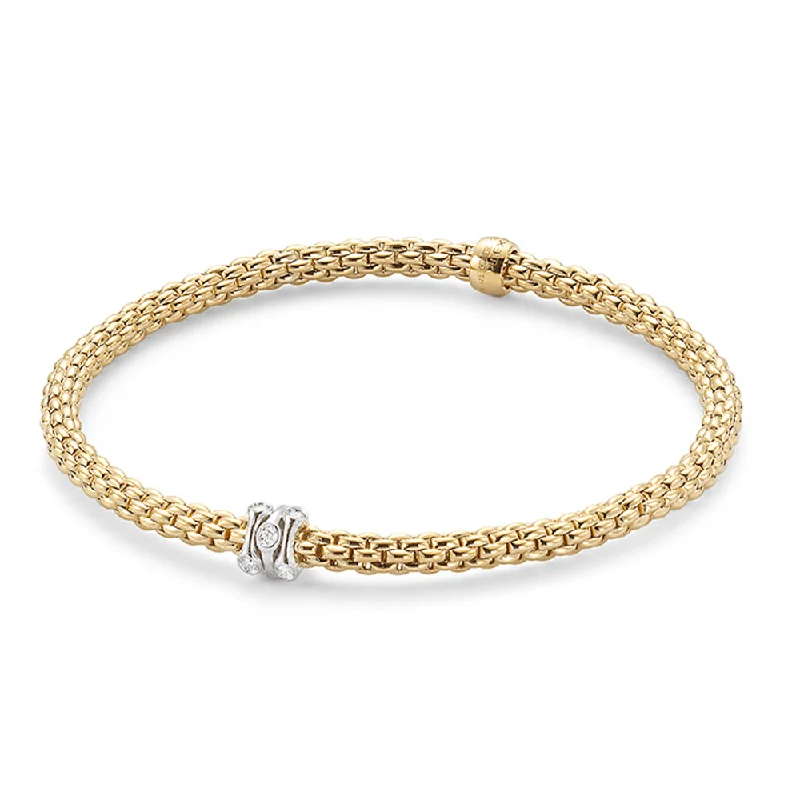 Ladies bracelets chain designs-Prima 18ct Yellow Gold Bracelet With Diamond Set Rondel