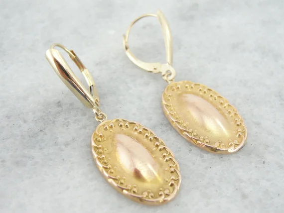 Ladies earrings memory keepsakes-Upcycled Victorian Oval Gold Drop Earrings