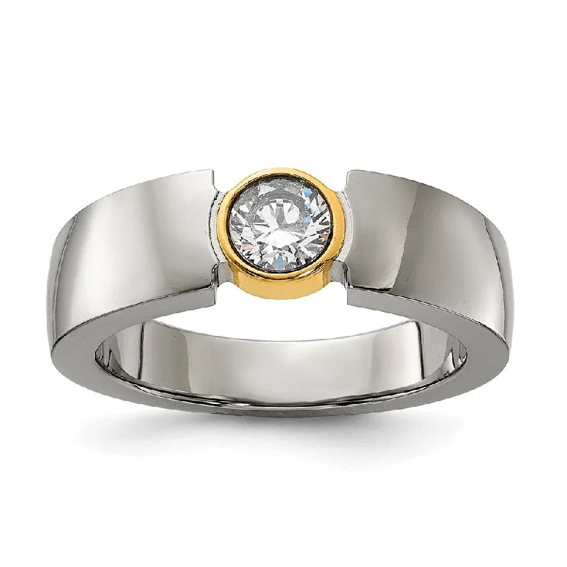 Ladies rings diamond accents-6.5mm Titanium, Gold Tone Plated & CZ Tapered Fit Ring