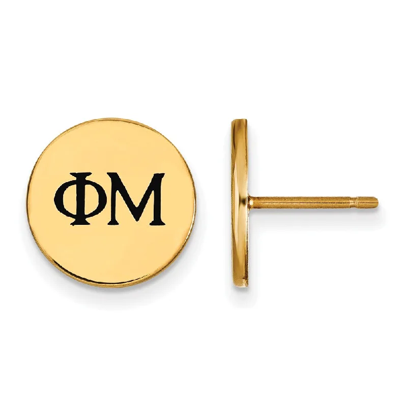 Ladies earrings limited releases-14K Plated Silver Phi Mu Black Enamel Greek Letters Post Earrings