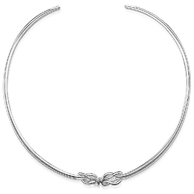 Ladies necklaces bridal essentials-Sterling Silver Double Knot Torque Choker Necklace