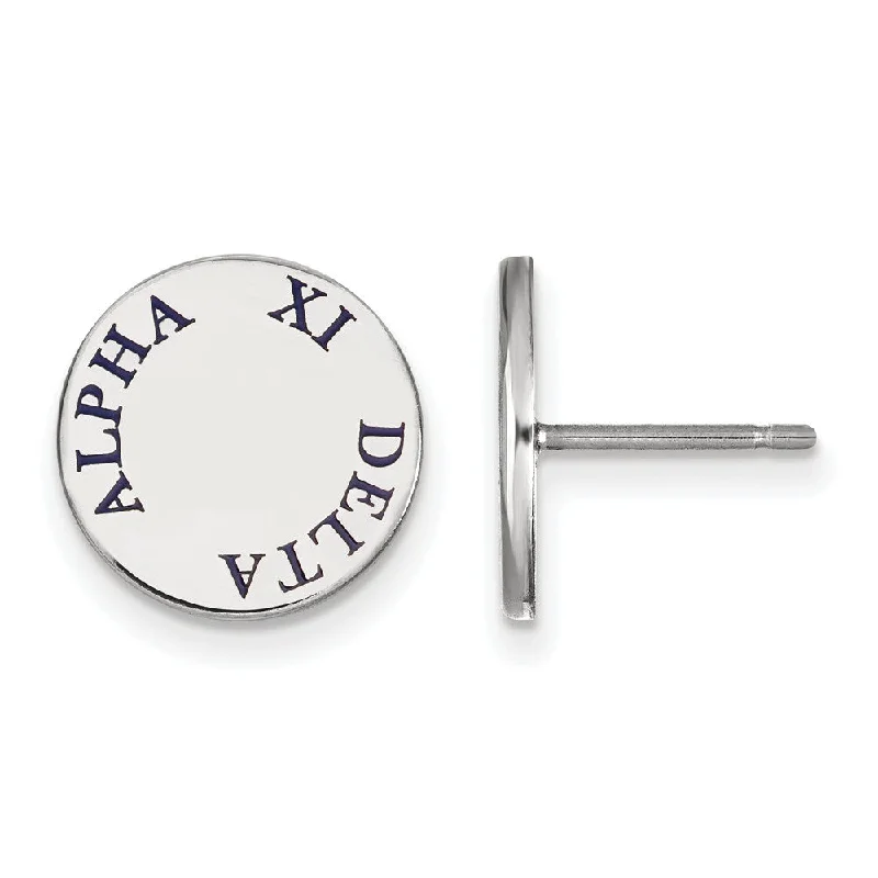 Ladies earrings modern designs-Sterling Silver Alpha Xi Delta Blue Enamel Post Earrings