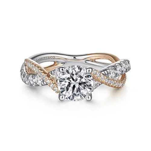 Ladies wedding rings platinum picks-Sandrine - 14K White-Rose Gold Round Diamond Twisted Engagement Ring (Setting Only)