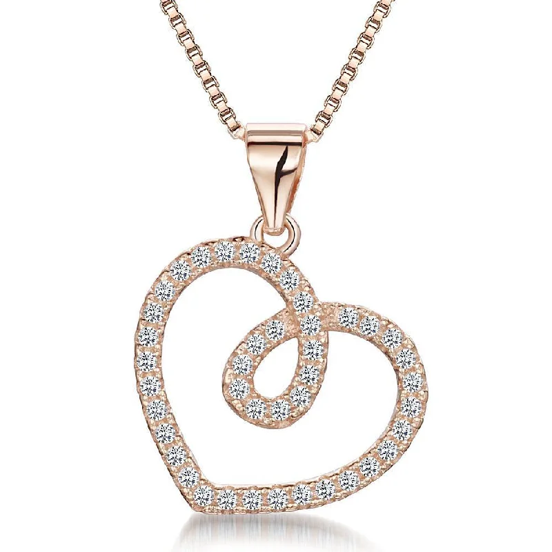 Ladies necklaces budget finds-Jools Rose Gold Open CZ Swirl Heart Necklace