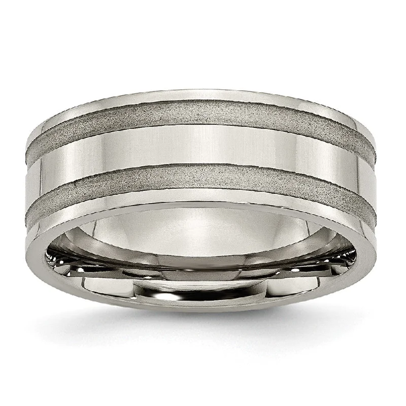 Ladies rings ring finger-Titanium, 8mm Dual Finished Unisex Standard Fit Band