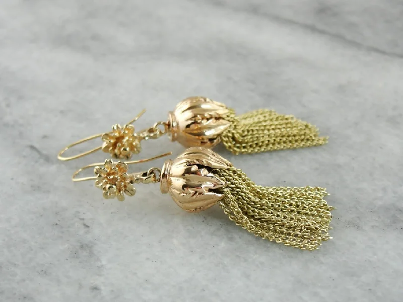 Ladies earrings price range-Golden Tasseled Drop Earrings