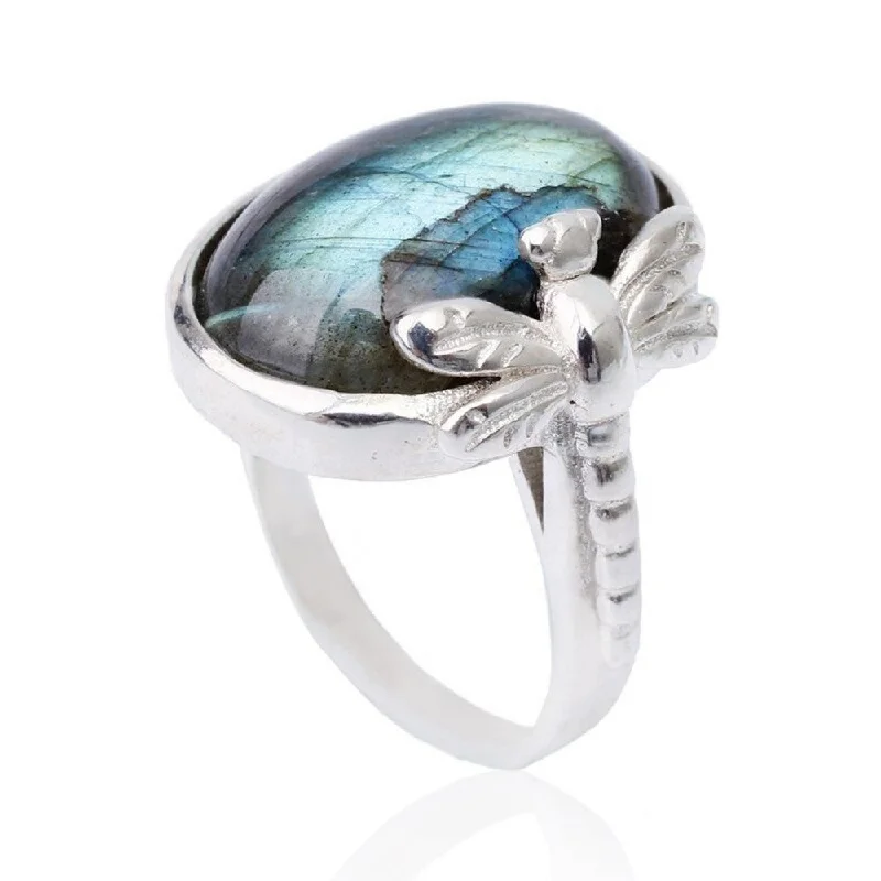 Ladies rings celebrity styles-Sterling Silver Labradorite Crystal Ring