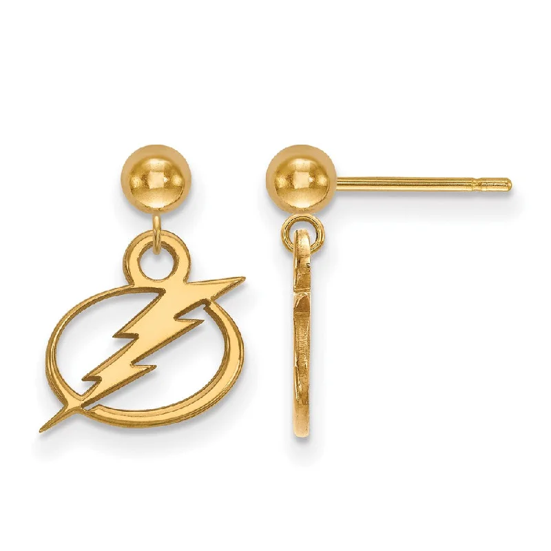 Ladies earrings birthday surprises-SS 14k Yellow Gold Plated NHL Tampa Bay Lightning Ball Dangle Earrings