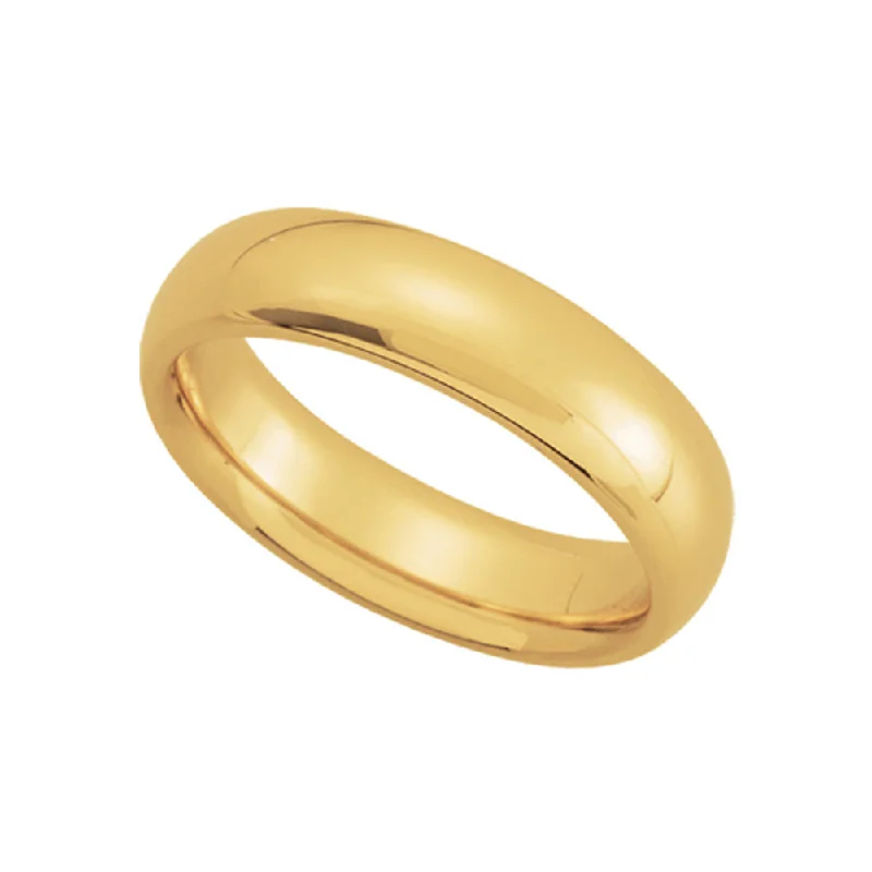 Ladies rings geometric shapes-5mm Domed Comfort Fit Wedding Band in 14k Yellow Gold