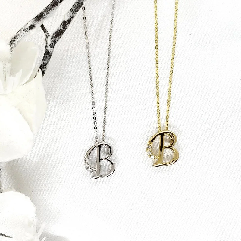 Ladies necklaces social trends-10k Gold Diamond Initial Necklace