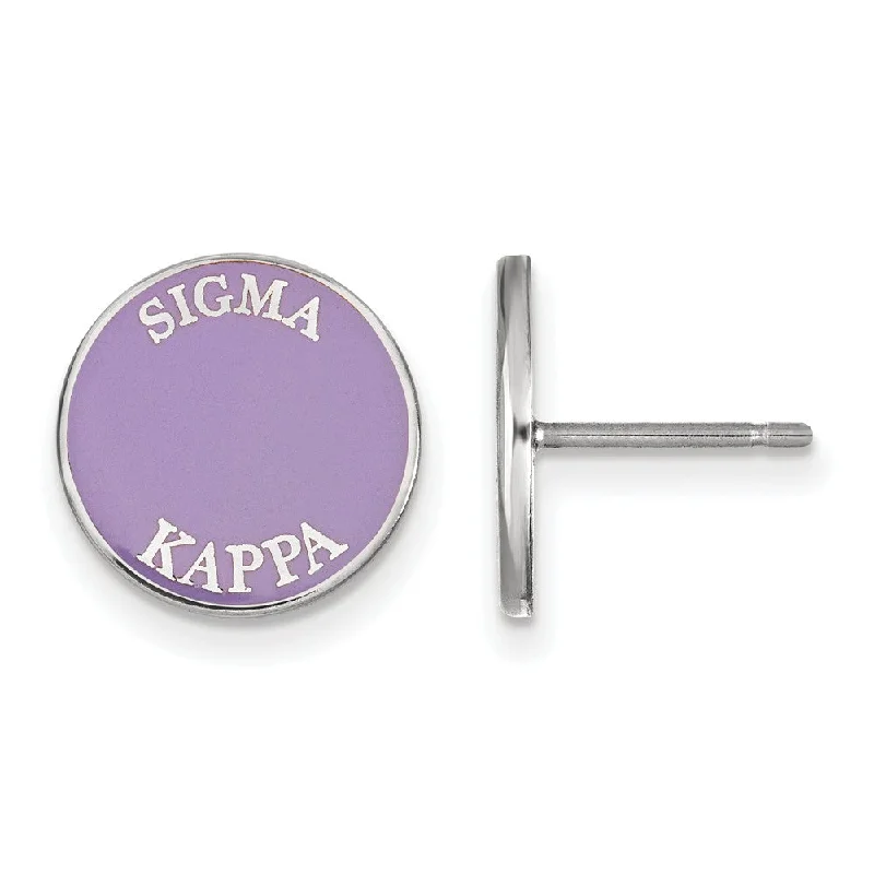 Ladies earrings group styles-Sterling Silver Sigma Kappa Enamel Disc Post Earrings