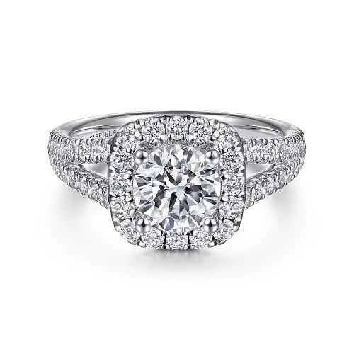 Ladies wedding rings dream bands-James - 14K White Gold Cushion Halo Round Diamond Engagement Ring