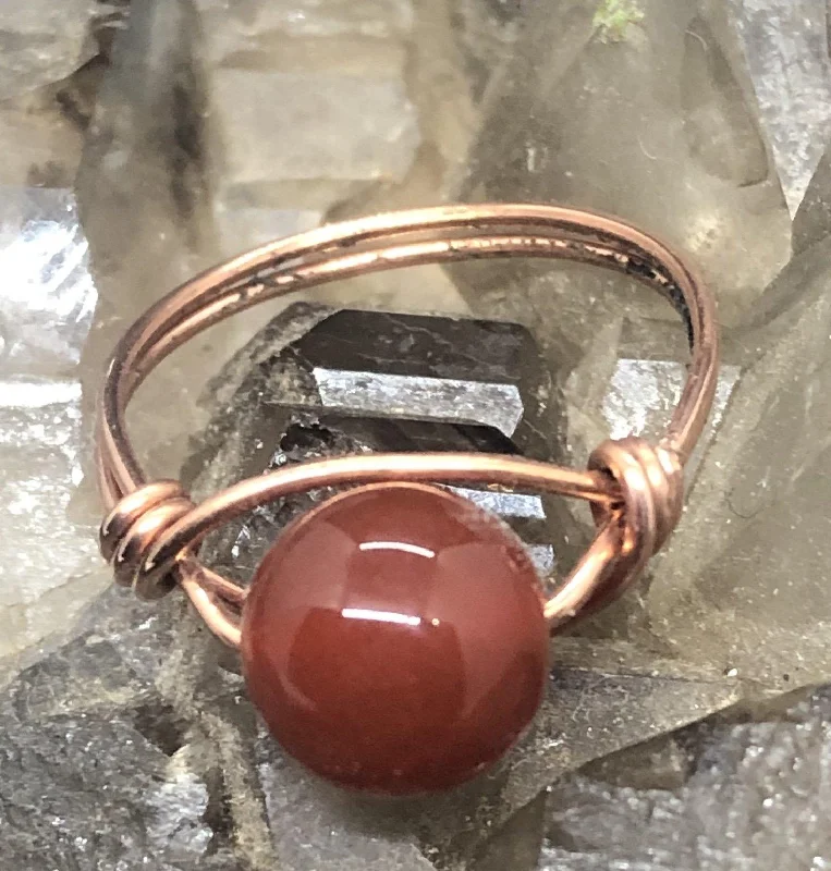 Ladies rings sentimental value-Carnelian Copper Bead Ring