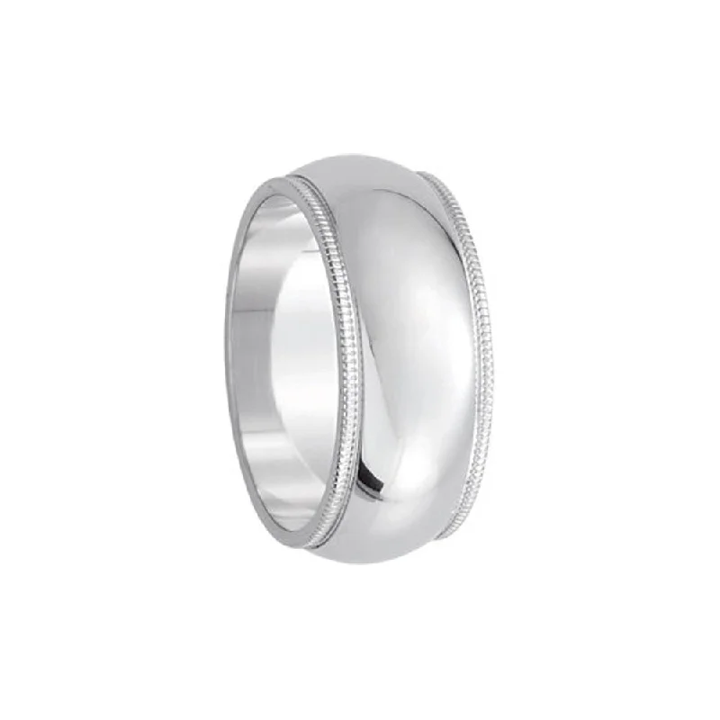 Ladies rings luxury labels-8mm Milgrain Edge Domed Band in Platinum