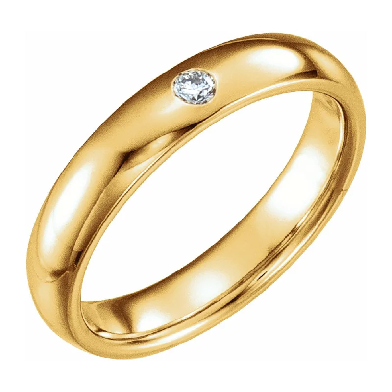 Ladies rings lightweight feel-4mm 14k Yellow Gold .06 CT Diamond Half Round Comfort Fit Band