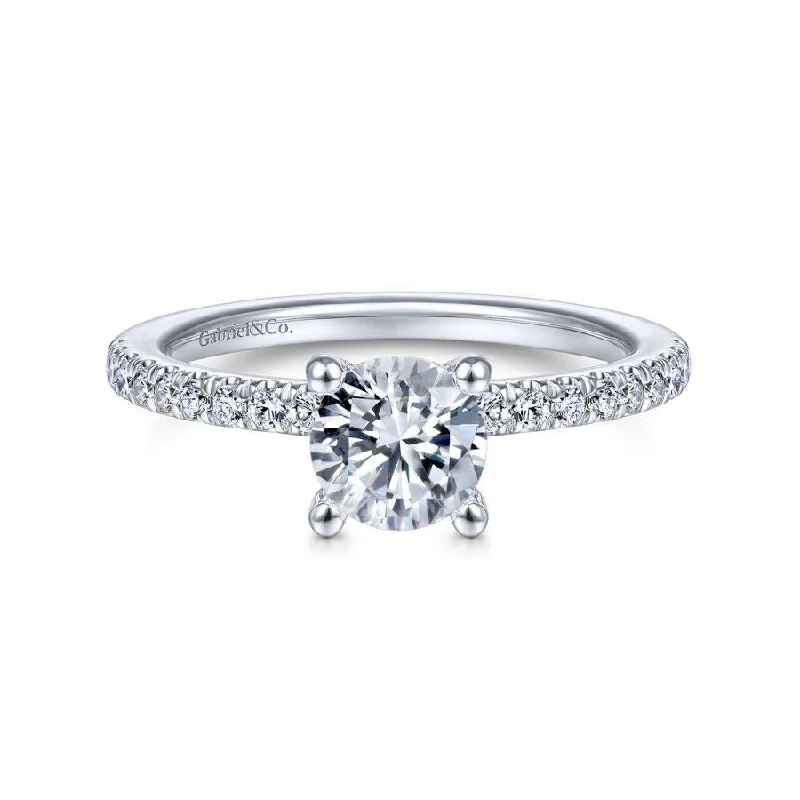 Ladies wedding rings matching pairs-Ulani - 14K White Gold Round Diamond Engagement Ring(Setting Only)