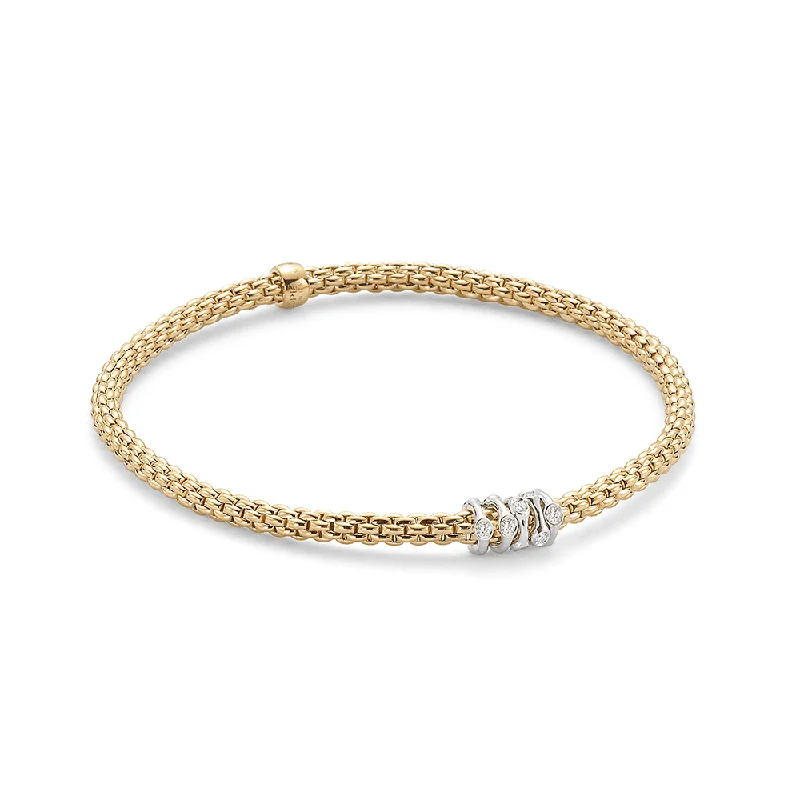 Ladies bracelets collectible pieces-FOPE Prima 18ct Yellow Gold Bracelet With Five Diamond Set Rondels